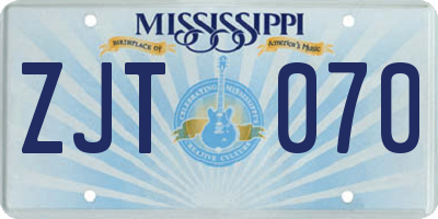 MS license plate ZJT070