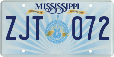 MS license plate ZJT072