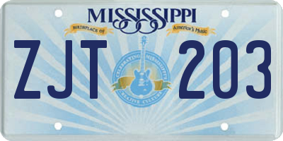 MS license plate ZJT203
