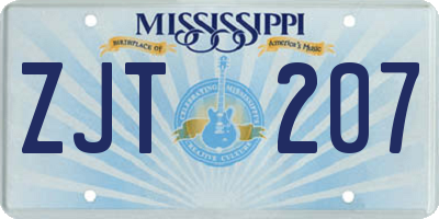 MS license plate ZJT207