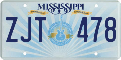 MS license plate ZJT478