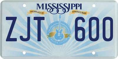 MS license plate ZJT600