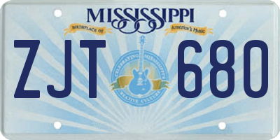 MS license plate ZJT680