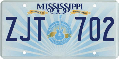 MS license plate ZJT702