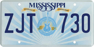 MS license plate ZJT730