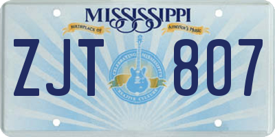 MS license plate ZJT807