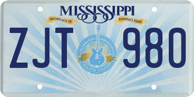 MS license plate ZJT980