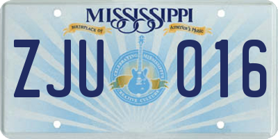 MS license plate ZJU016