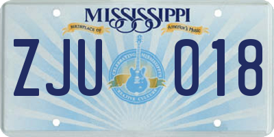 MS license plate ZJU018