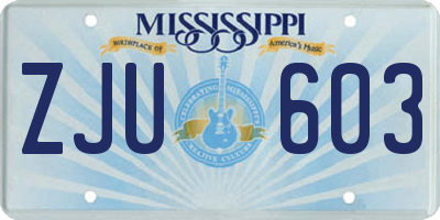 MS license plate ZJU603