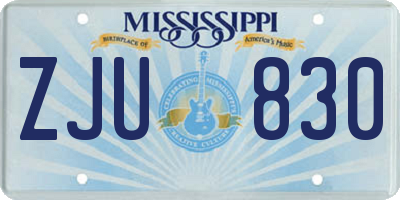MS license plate ZJU830