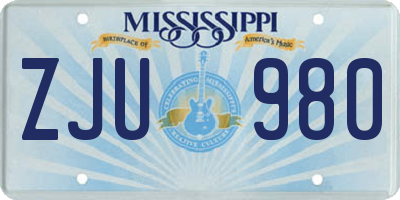 MS license plate ZJU980