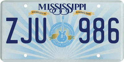 MS license plate ZJU986