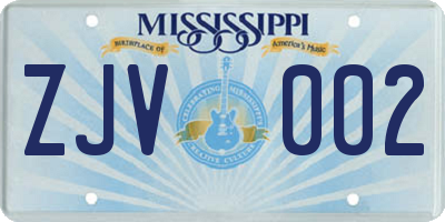 MS license plate ZJV002