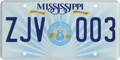 MS license plate ZJV003