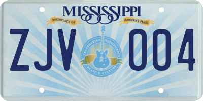 MS license plate ZJV004