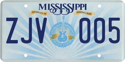 MS license plate ZJV005