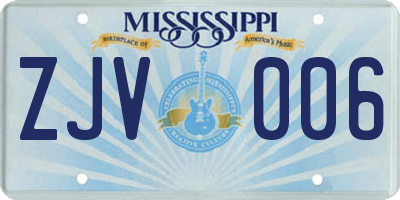 MS license plate ZJV006