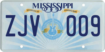 MS license plate ZJV009