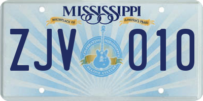 MS license plate ZJV010