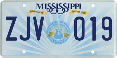 MS license plate ZJV019