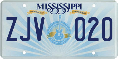 MS license plate ZJV020