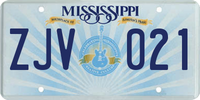MS license plate ZJV021
