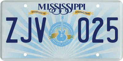 MS license plate ZJV025