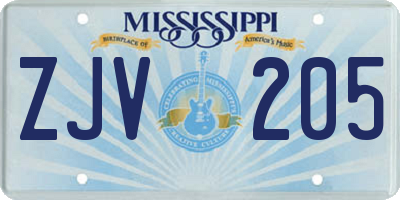 MS license plate ZJV205
