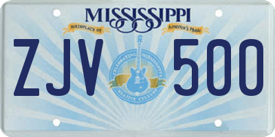 MS license plate ZJV500