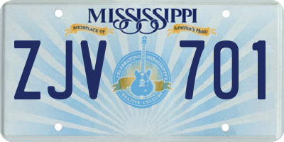 MS license plate ZJV701