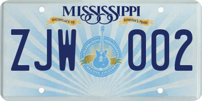 MS license plate ZJW002