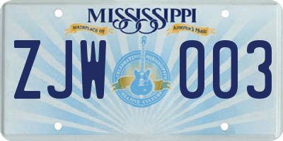 MS license plate ZJW003