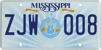 MS license plate ZJW008