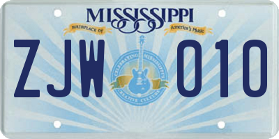 MS license plate ZJW010