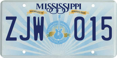 MS license plate ZJW015