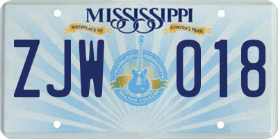 MS license plate ZJW018