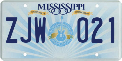 MS license plate ZJW021