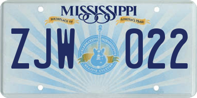 MS license plate ZJW022