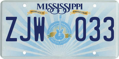 MS license plate ZJW033