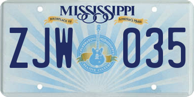 MS license plate ZJW035
