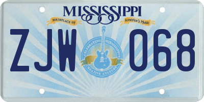 MS license plate ZJW068
