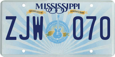 MS license plate ZJW070