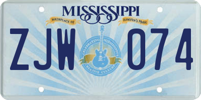 MS license plate ZJW074