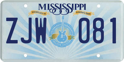 MS license plate ZJW081