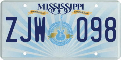 MS license plate ZJW098