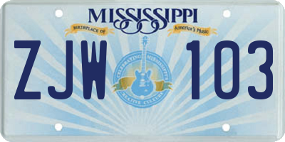 MS license plate ZJW103