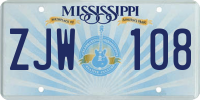 MS license plate ZJW108