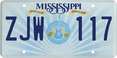 MS license plate ZJW117