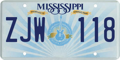 MS license plate ZJW118